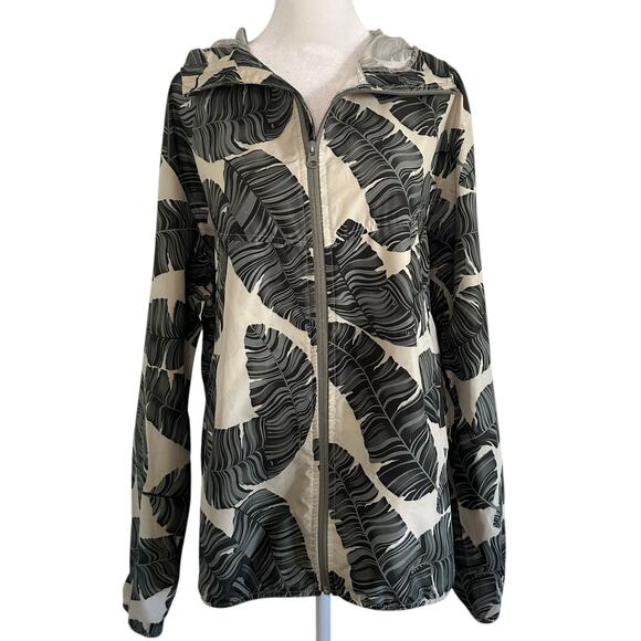 Herschel cream & green leaf print lightweight rain jacket size M - Picture 1 of 11